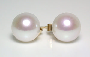 Round white freshwater pearl & 9ct gold earrings