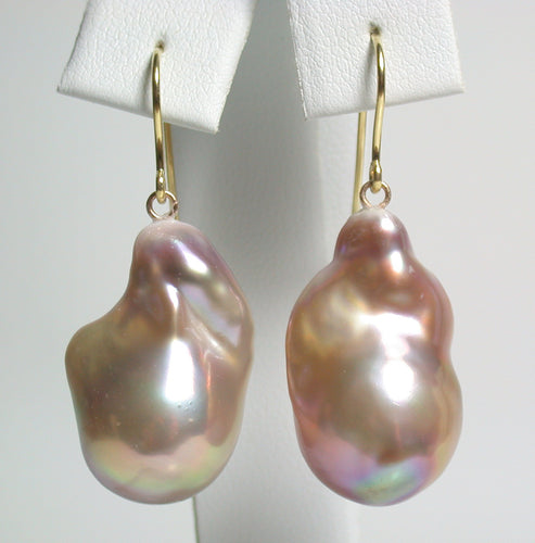 15x22mm metallic exotic purple pearl & 9ct gold earrings