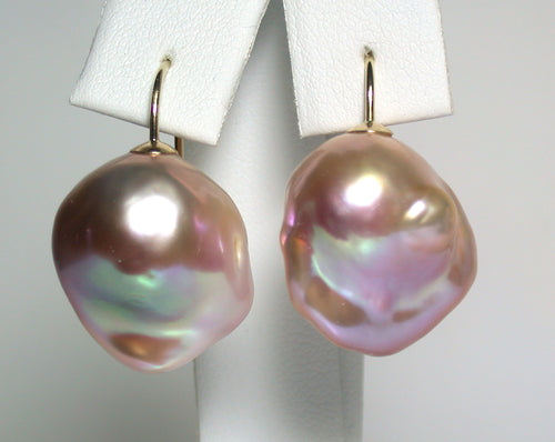 17x19mm metallic exotic purple pearl & 9ct gold earrings