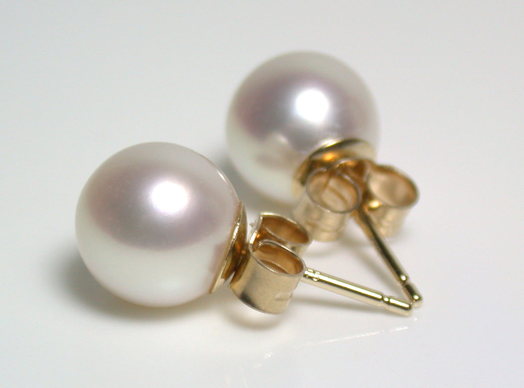 8-8.5mm white Japanese Akoya pearl & 9 carat gold earrings