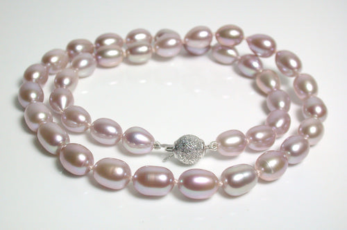 8x10mm pale lavender pink pearl & sterling silver necklace