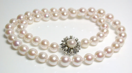 7.5-8mm Akoya pearl necklace with vintage 14ct gold diamond clasp