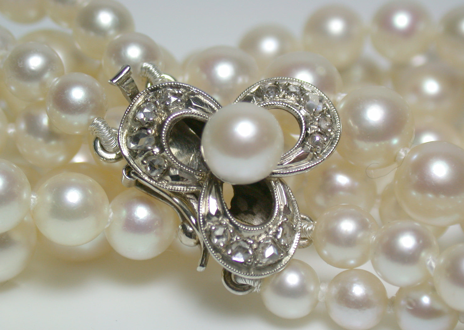 Double Strand Vintage Pearl and Diamond Necklace, NK-844